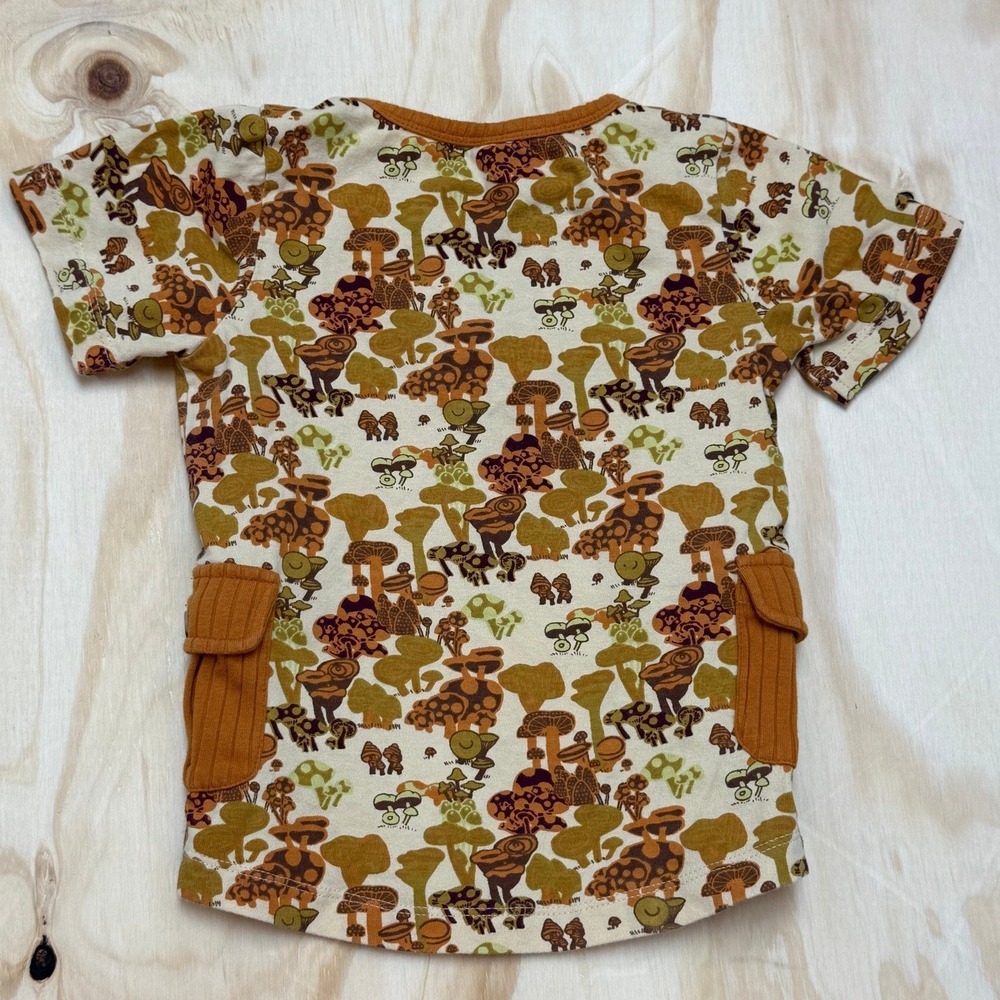 Kate Quinn Kids 3T Mushroom Print Organic Cotton Henley T-Shirt Rust Mustard - Picture 5 of 5